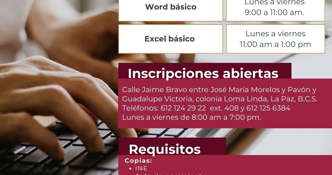 Invita SEDIF a inscribirse al curso de computación básica en el PEC Loma Linda