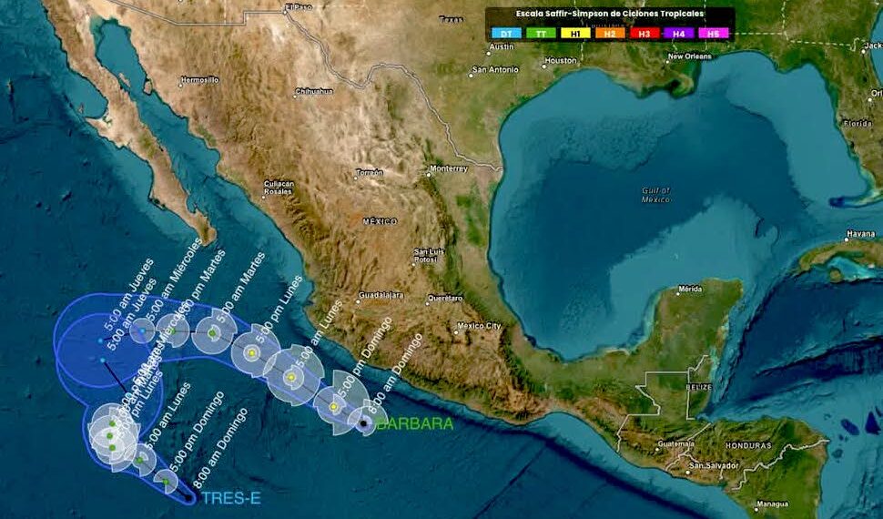 Avanzan en el pacífico la tormenta tropical Bárbara y la depresión Tres-E, se convirtió en tormenta “Cosme”